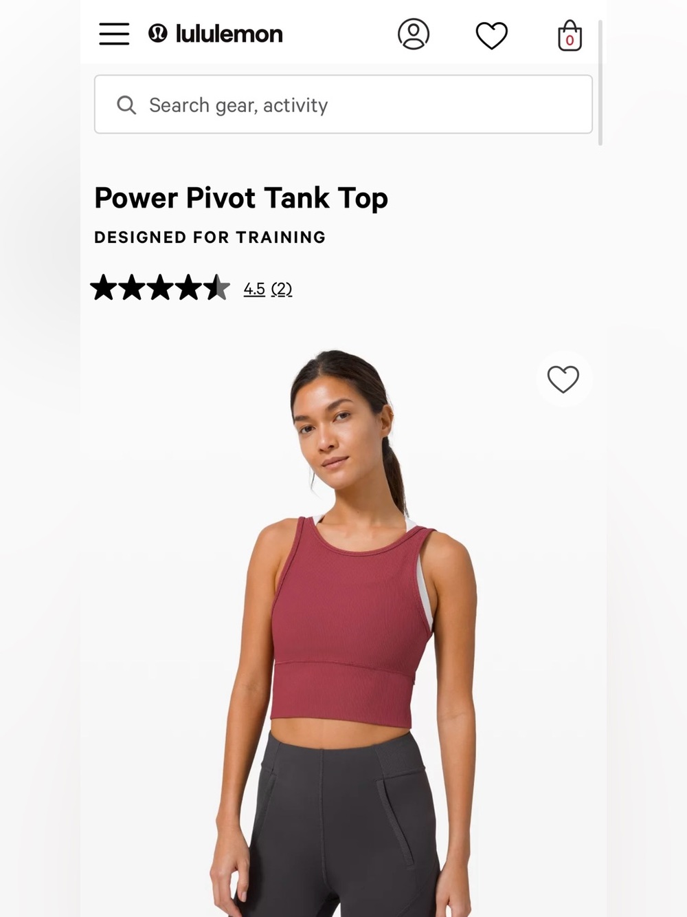Lululemon Power Pivot 2 way tank, sz 10. Watermelon color, excellent condition